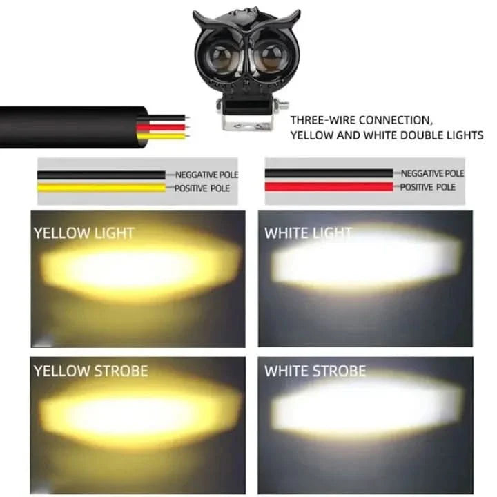 Owl Shape Fog Light – Yellow/White Low–High Beam, 40W (Cars & Bikes)