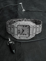 Iced Out Men Watch Luxury Diamond Square Roman Dial+Luxuary Locket