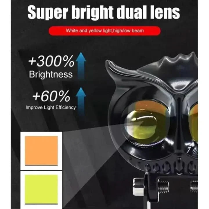 Owl Shape Fog Light – Yellow/White Low–High Beam, 40W (Cars & Bikes)