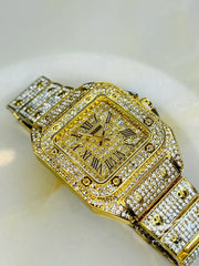 Iced Out Men Watch Luxury Diamond Square Roman Dial+Luxuary Locket