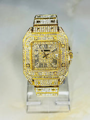 Iced Out Men Watch Luxury Diamond Square Roman Dial+Luxuary Locket